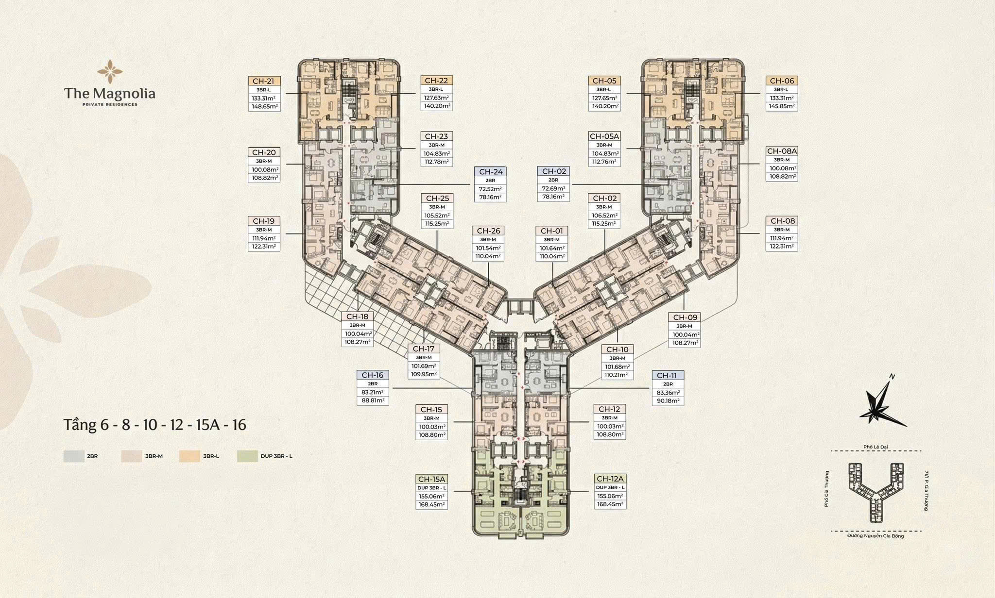 Mặt bằng The Magnolia tầng chẵn 6,8,10,12,14,16