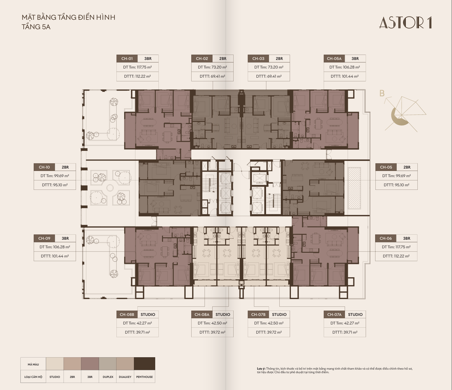 Thiết kế mặt bằng Astor 1 - Tầng 4 căn hộ có sân vườn